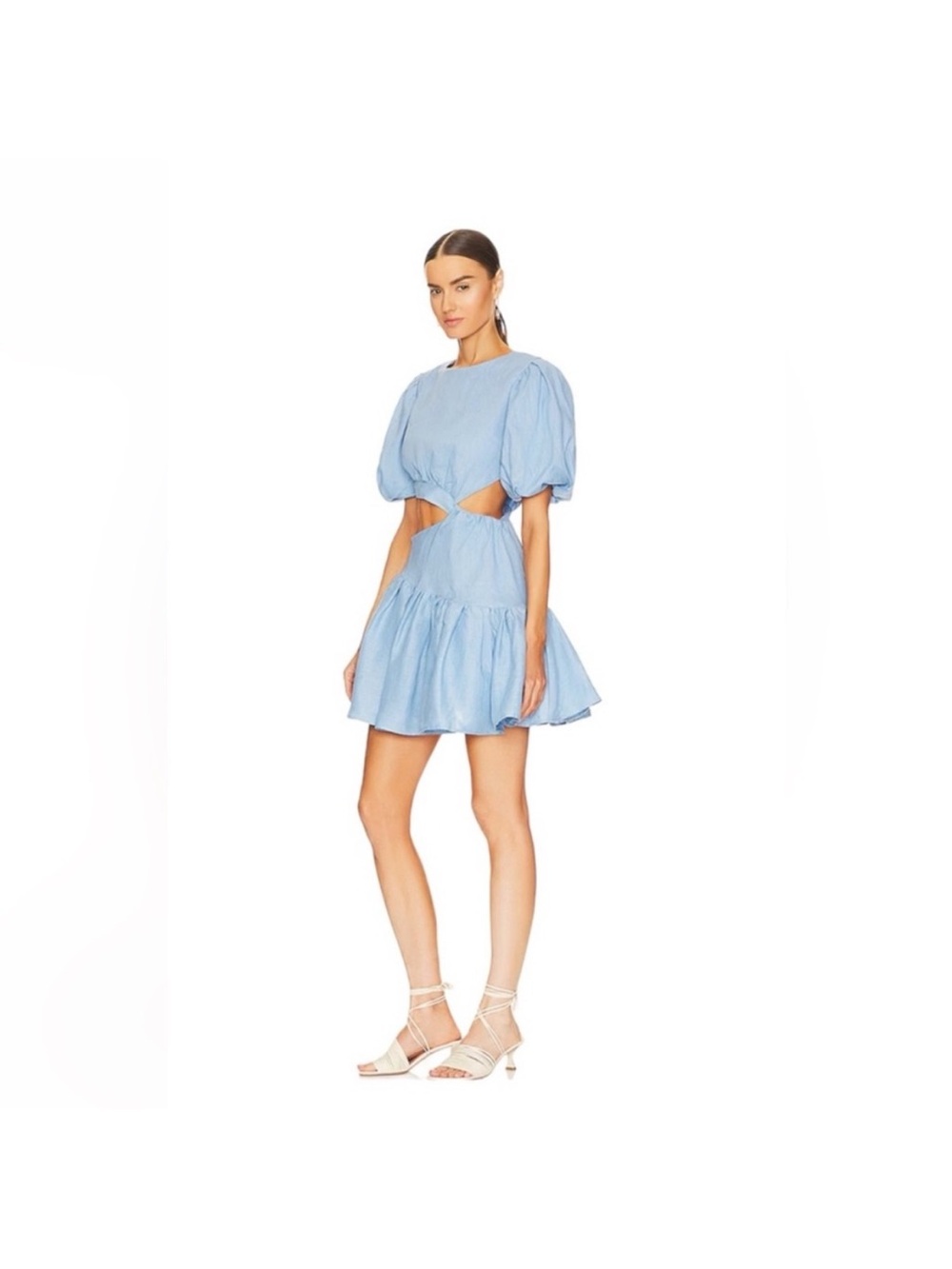 Bardot Light Blue Puff-Sleeve Cutout Mini Dress 8 NWOT
